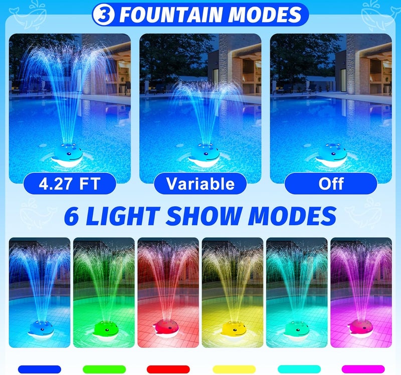 ChlorStar Pool Fountain with Remote, Dolphing Floating Pool Fountain with Lights, Above Ground Pool Water Fountains with Anchor, Swimming Pool Fountains for Inground Pool-1PC,White - Image 4